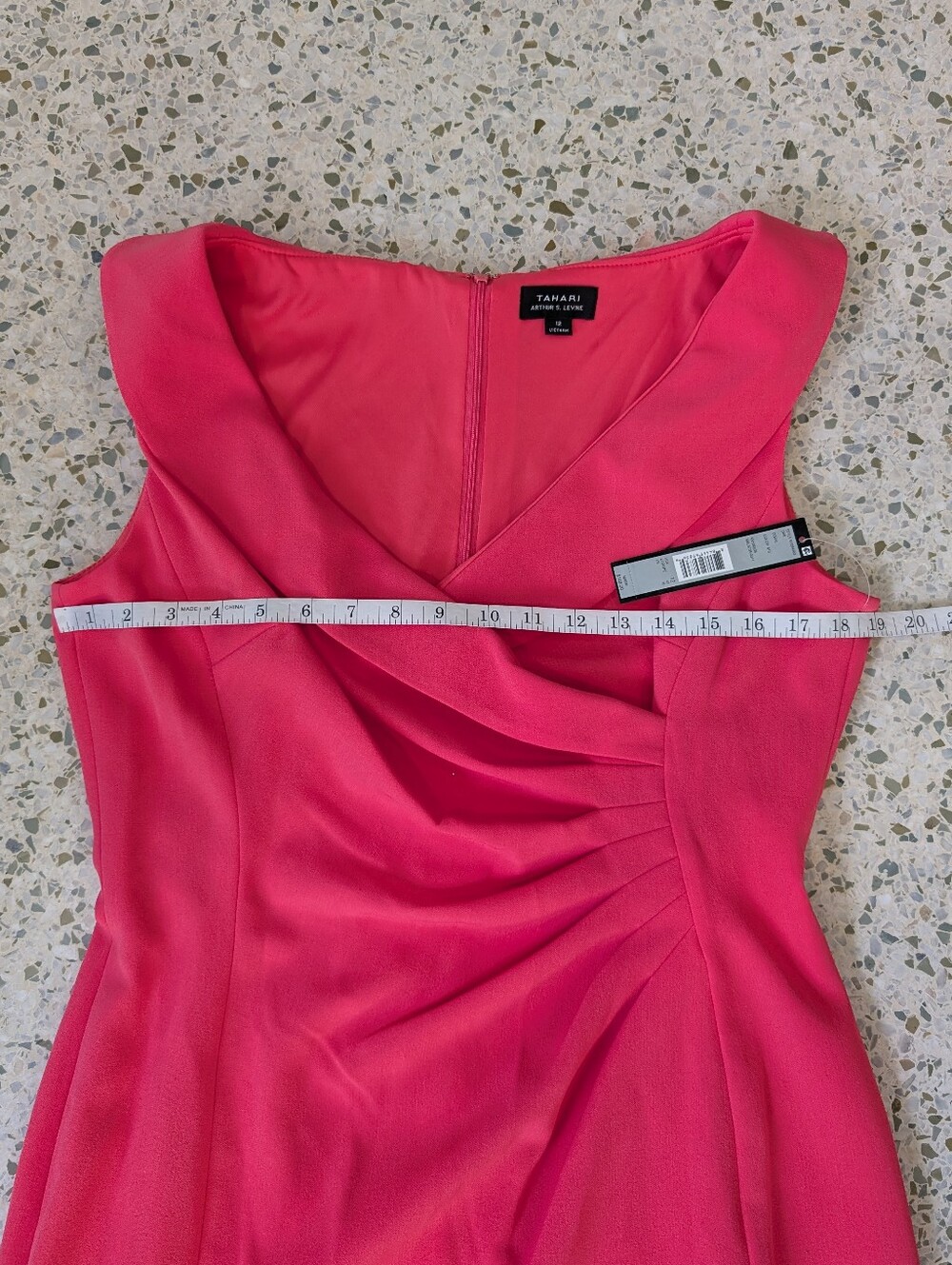 NWT Tahari Coral Pink Sleeveless Ruched V-Neck Midi Dress - Picture 6 of 8